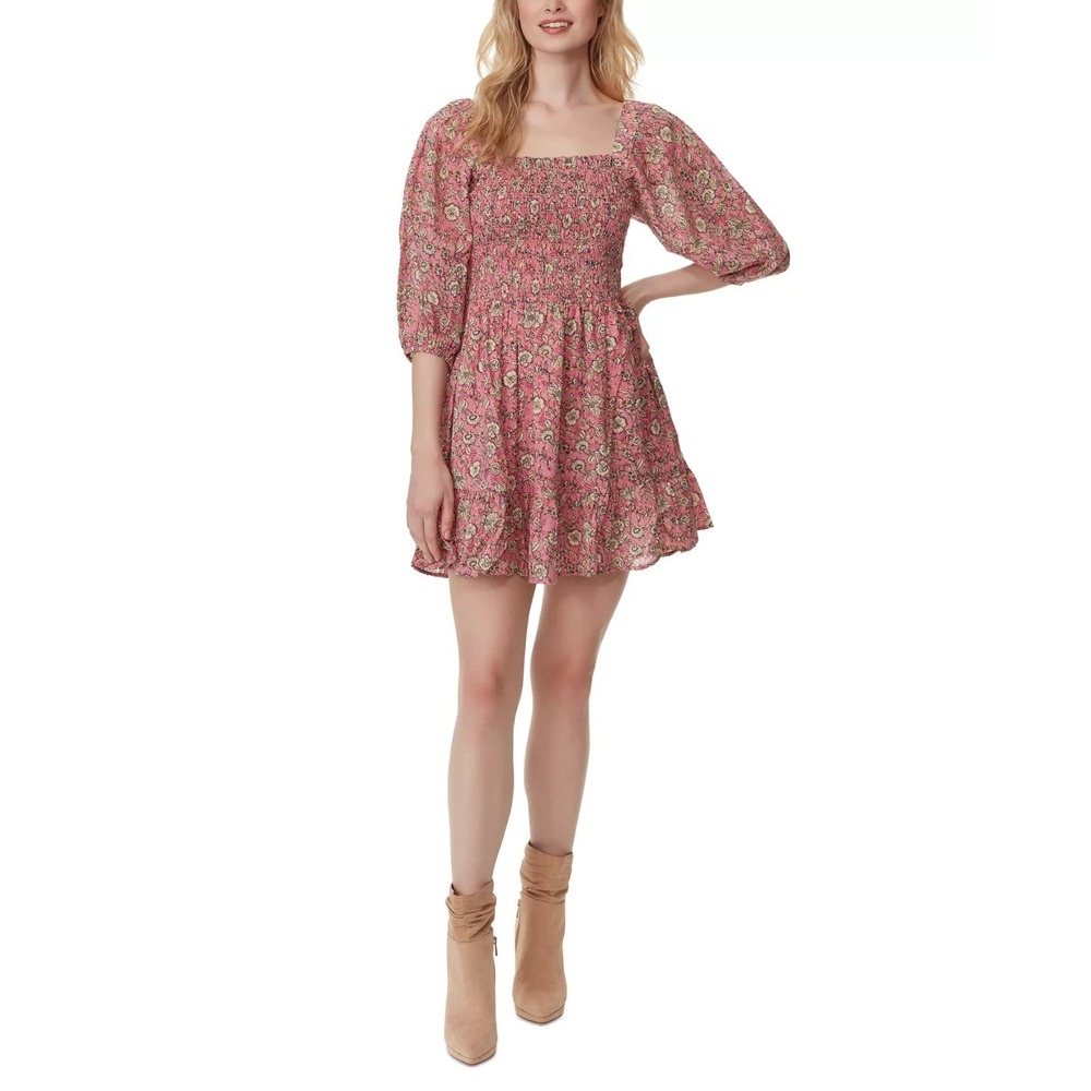 Jessica Simpson Aldan Smocked Boho Dress Size XL Botanical Dots Wild Rose Cotton